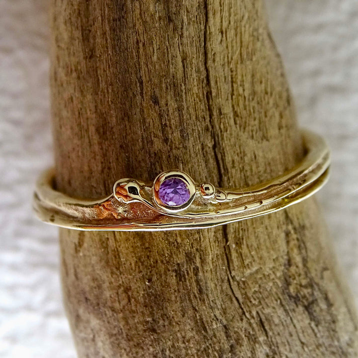 Teeny Weeny Tendril ring, 9ct yellow gold, 1.80mm Purple Sapphire