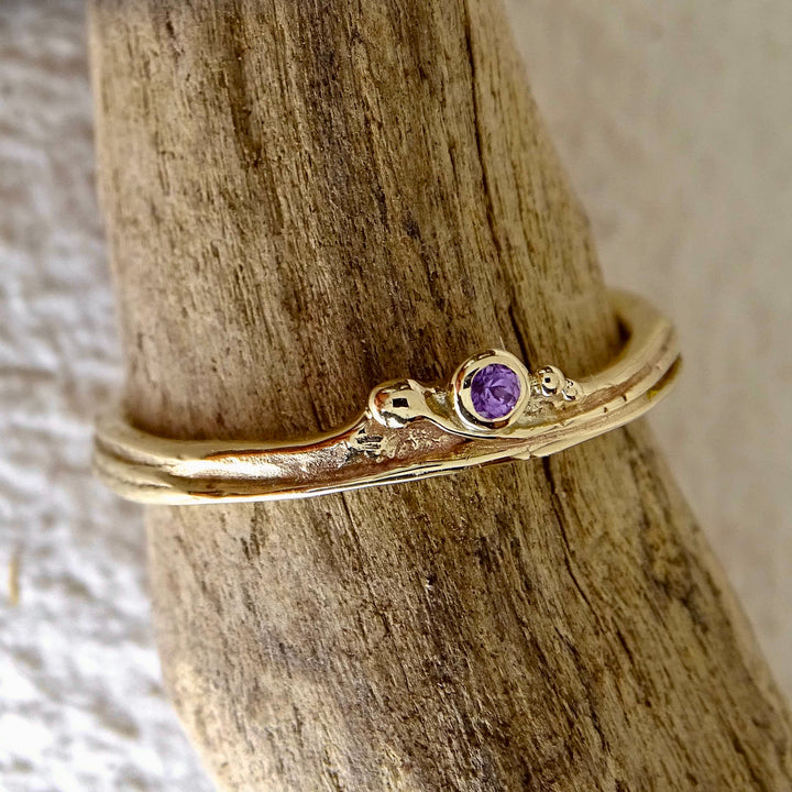Teeny Weeny Tendril ring, 9ct yellow gold, 1.80mm Purple Sapphire