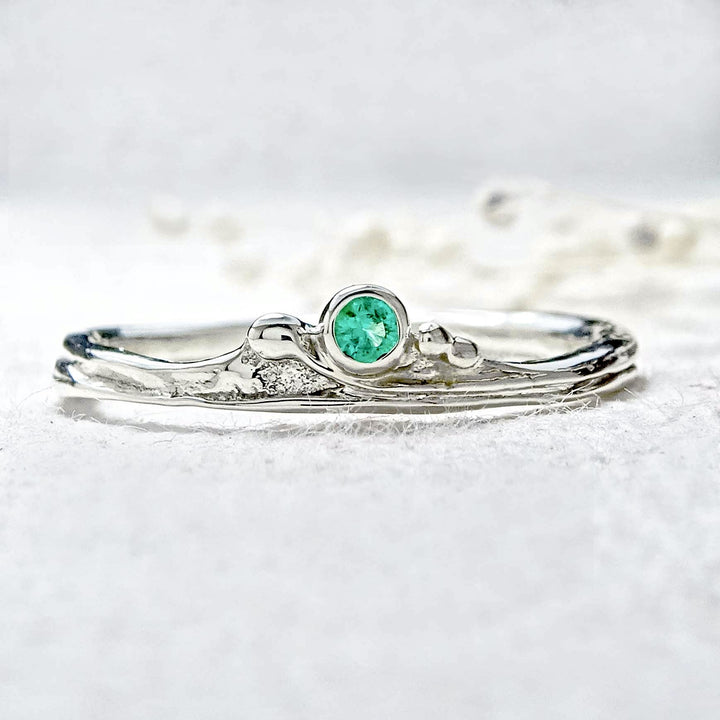 Teeny Weeny Tendril ring, 9ct white gold, 2mm fine Emerald