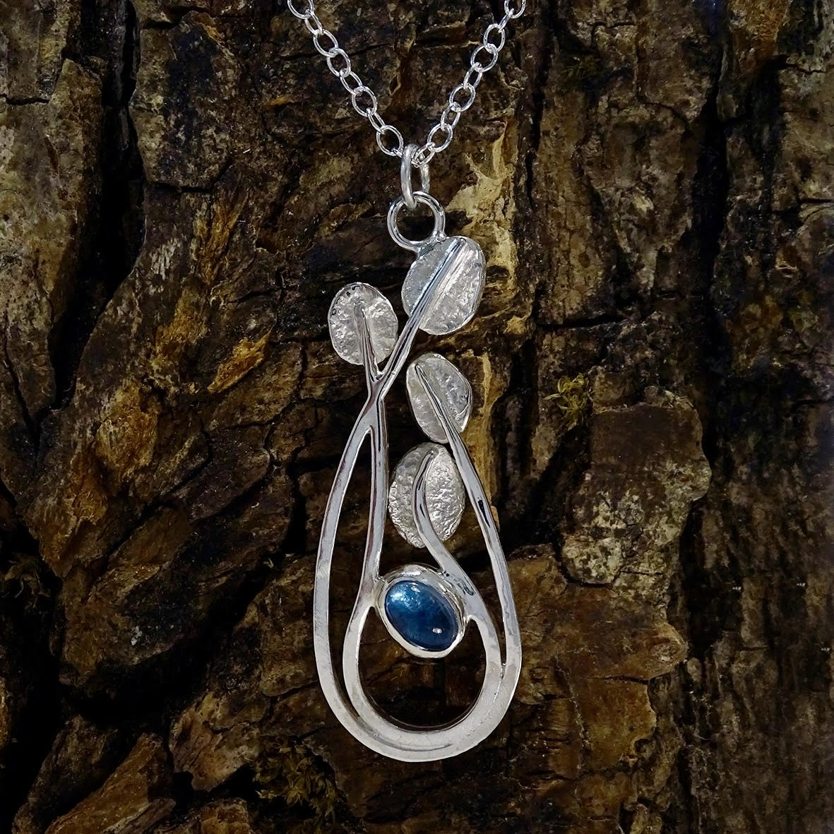 Wild Wood Entwining Leaves pendant, with London Blue Topaz
