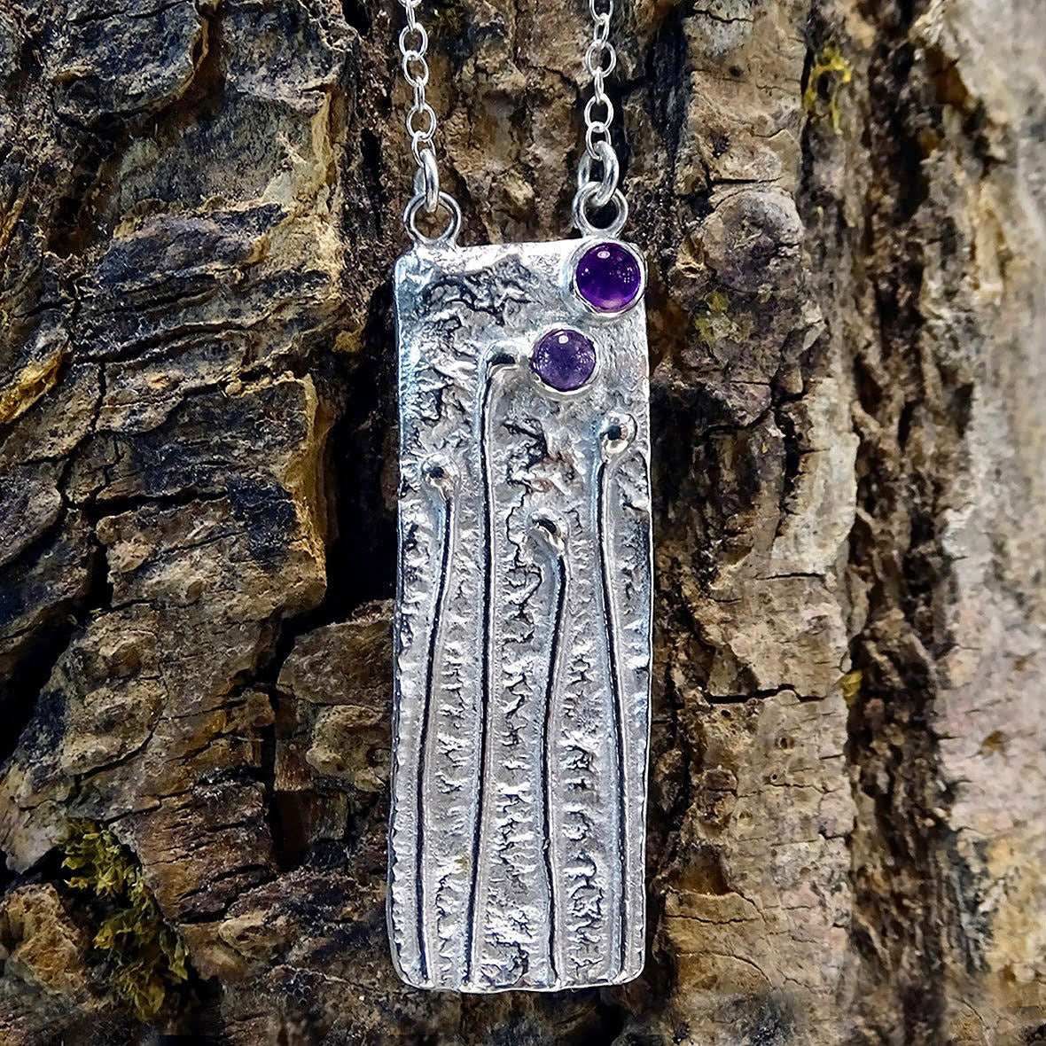 Wild Wood Tendril pendant, Amethyst and Tanzanite