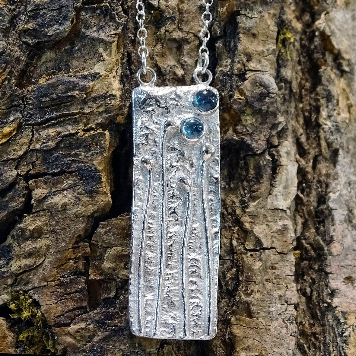 Wild Wood Tendril pendant London and Swiss Blue Topaz