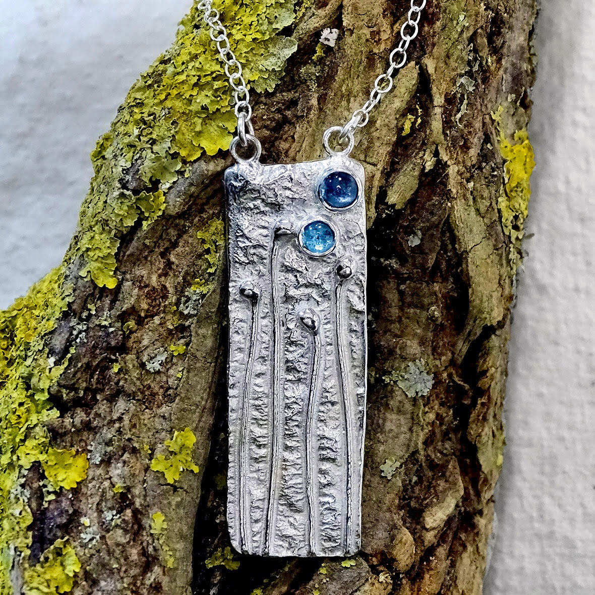 Wild Wood Tendril pendant London and Swiss Blue Topaz