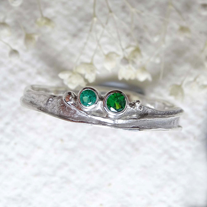 Narrow Wild Wood Tendril Ring, Emerald, Tsavorite
