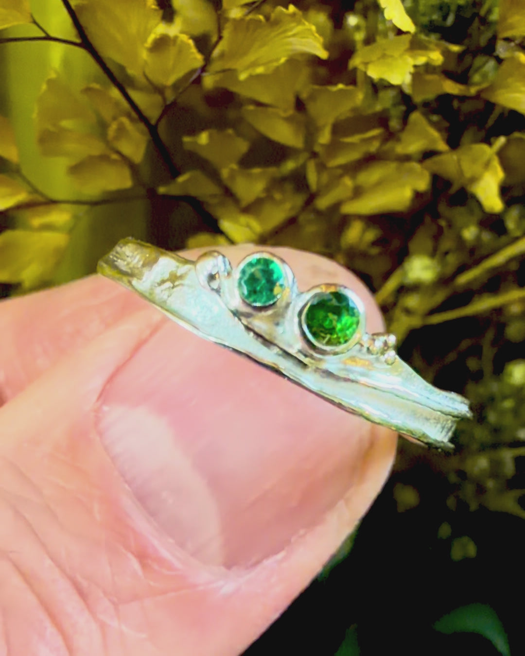 Narrow Wild Wood Tendril Ring, Emerald, Tsavorite