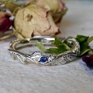 Entwining Leaves ring, 1.75mm Sapphire, silver