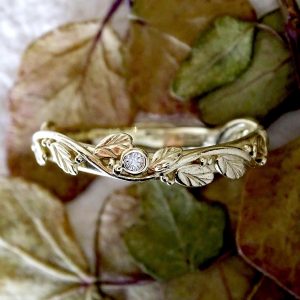 Entwining Leaves ring, Diamond 1.75mm, 9ct gold